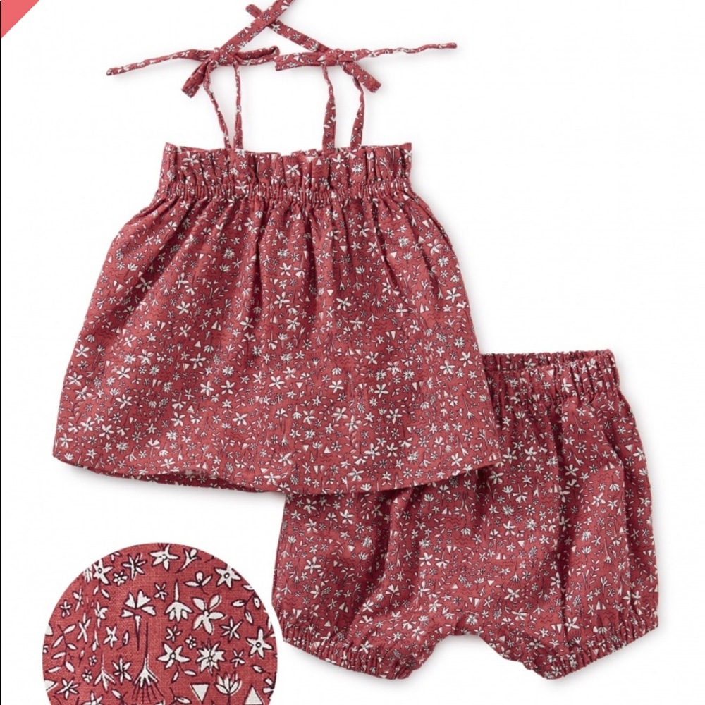 Tea Collection Rustic Red Nile Floral Tie Set 9-12M